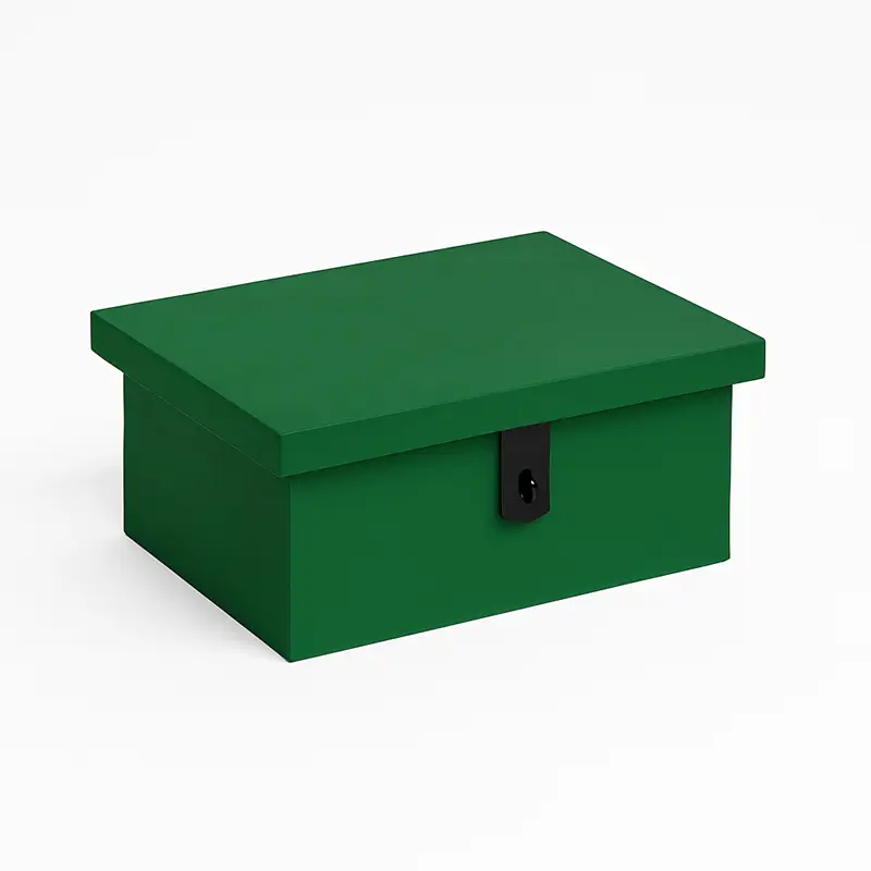 Elegant Green Storage Box with Lid and Lock Detail 1