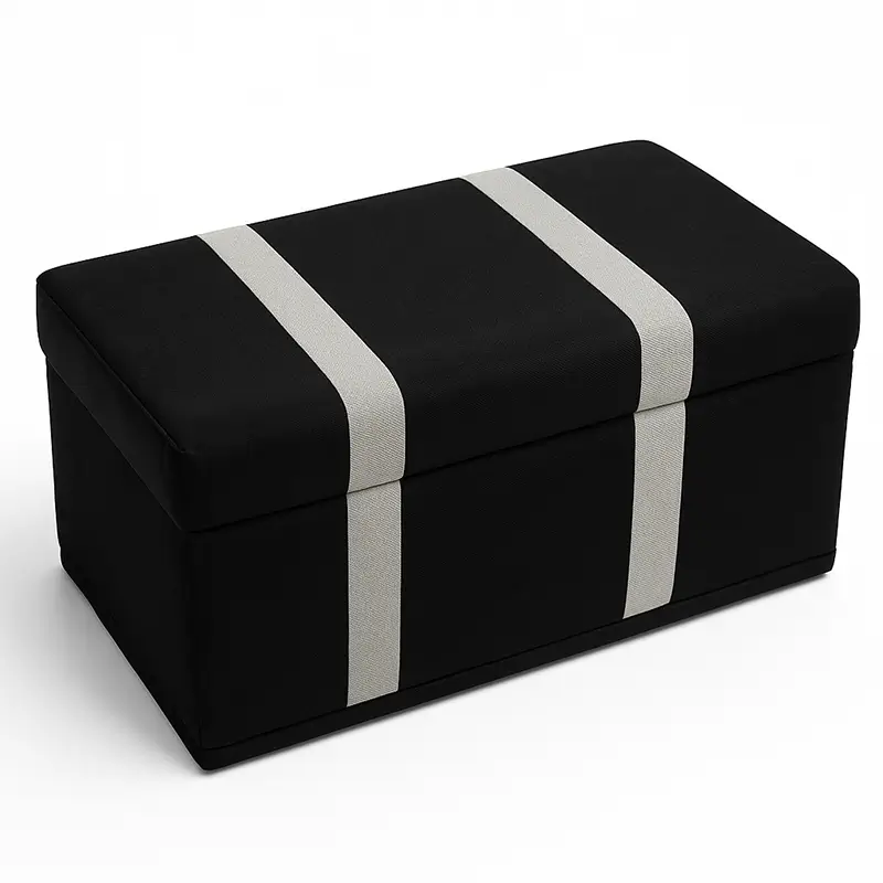 Modern Black Ottoman with White Stripes
