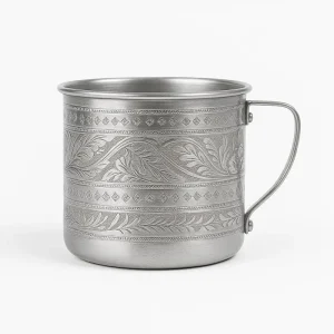Engraved Silver-Tone Metal Mug with Handle