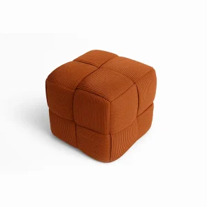 Orange Quilted Cube Ottoman 1